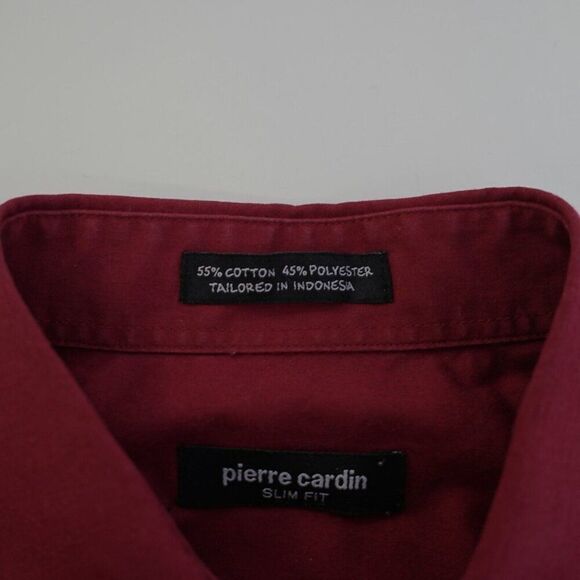 Pierre Cardin Slim Fit Red 2XL Collared Dress Shirt‎ Pocket Cotton Blend - Picture 9 of 10